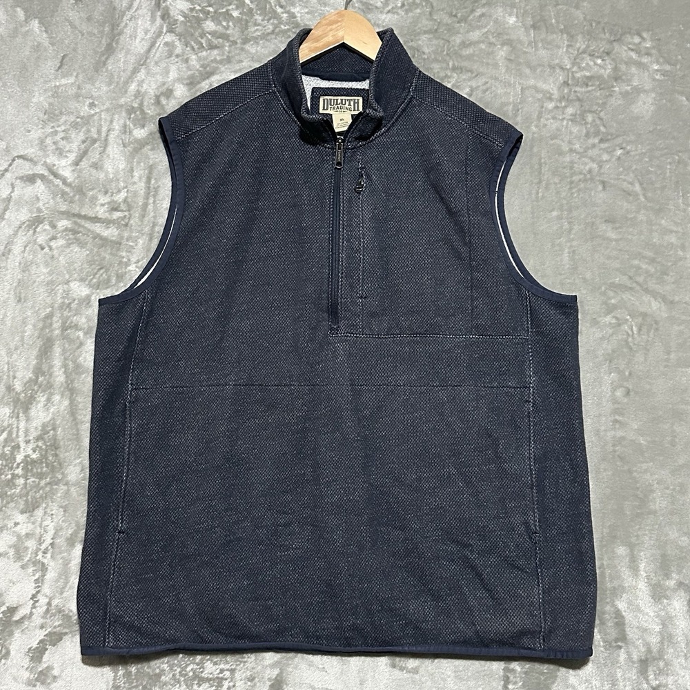 Duluth Trading Co Sweater Vest Fleece Lined Mens Sz XL Blue Quarter Zip Layering